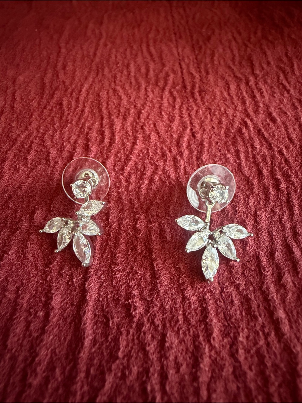Clear Crystal Marquise Floral Drop Earrings - Silver Tone